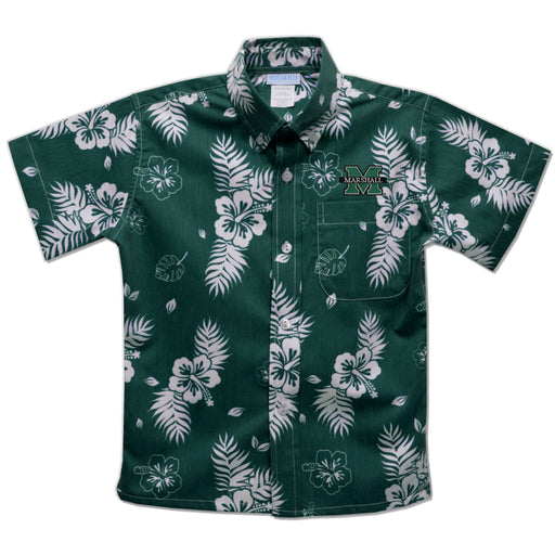 Marshall University Thundering Herd MU Hunter Green Hawaiian Short Sleeve Button Down Shirt