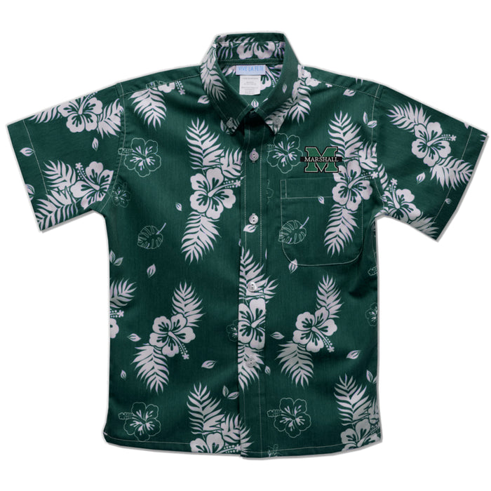 Marshall University Thundering Herd MU Hunter Green Hawaiian Short Sleeve Button Down Shirt