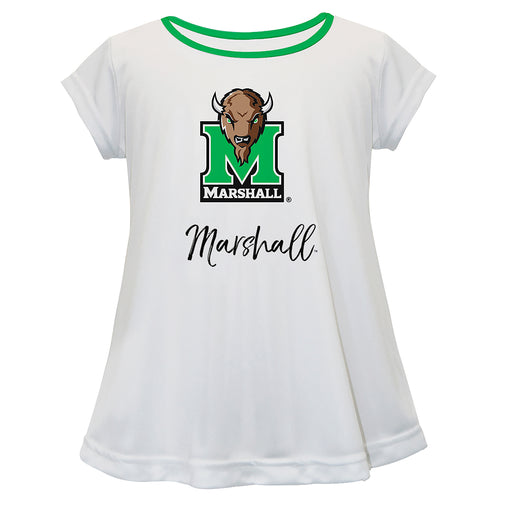 Marshall Thundering Herd MU Vive La Fete Girls Game Day Short Sleeve White Top with School Logo and Name