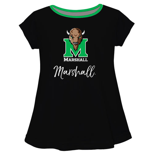Marshall Thundering Herd MU Vive La Fete Girls Game Day Short Sleeve Black Top with School Logo and Name