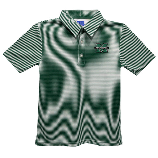 Marshall University Thundering Herd MU Embroidered Hunter Green Stripes Short Sleeve Polo Box Shirt
