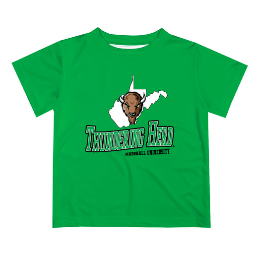 Marshall Thundering Herd MU Vive La Fete State Map Green Short Sleeve Tee Shirt