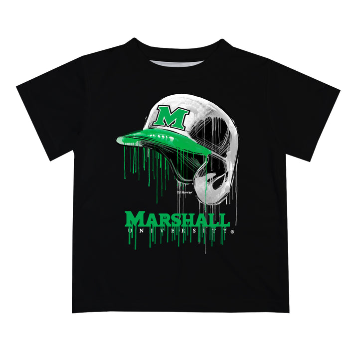 Marshall Thundering Herd MU Original Dripping Baseball Helmet Black T-Shirt by Vive La Fete