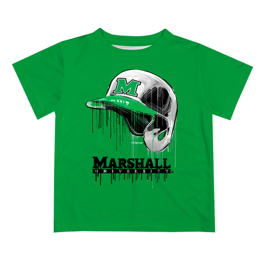 Marshall Thundering Herd MU Original Dripping Baseball Helmet Green T-Shirt by Vive La Fete
