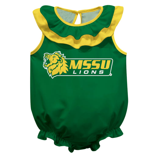 Missouri Southern Lions MSSU Green Sleeveless Ruffle Onesie Logo Bodysuit by Vive La Fete