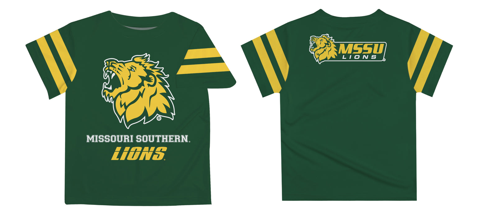Missouri Southern Lions MSSU Vive La Fete Boys Game Day Green Short Sleeve Tee with Stripes on Sleeves - Vive La Fête - Online Apparel Store