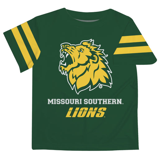 Missouri Southern Lions MSSU Vive La Fete Boys Game Day Green Short Sleeve Tee with Stripes on Sleeves - Vive La Fête - Online Apparel Store