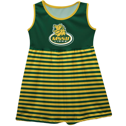 Missouri Southern Lions MSSU Vive La Fete Girls Game Day Sleeveless Tank Dress Solid Green Logo Stripes on Skirt - Vive La Fête - Online Apparel Store