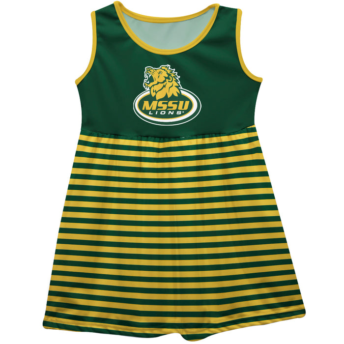 Missouri Southern Lions MSSU Vive La Fete Girls Game Day Sleeveless Tank Dress Solid Green Logo Stripes on Skirt - Vive La Fête - Online Apparel Store