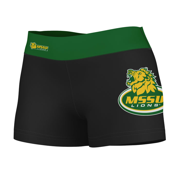 Missouri Southern Lions MSSU Logo on Thigh & Waistband Black & Green Women Yoga Booty Workout Shorts 3.75 Inseam"