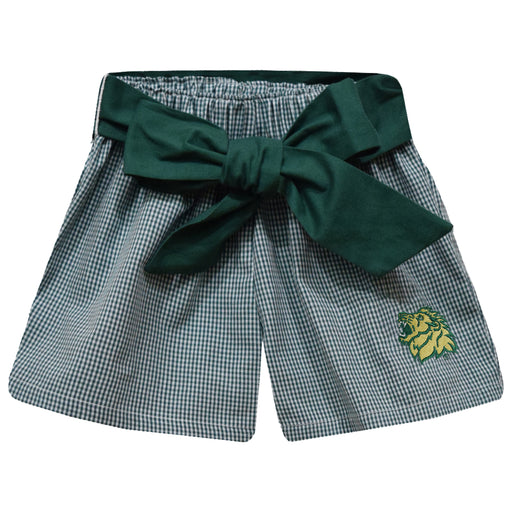 Missouri Southern Lions MSSU Embroidered Hunter Green Gingham Girls Short with Sash