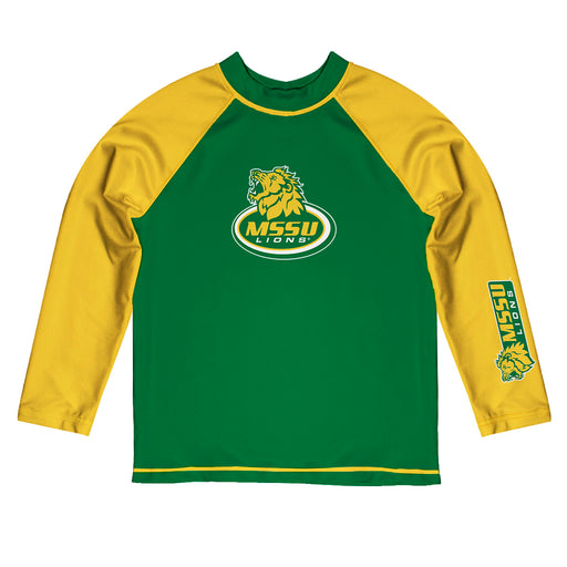 Missouri Southern Lions MSSU Vive La Fete Logo Green Yellow Long Sleeve Raglan Rashguard