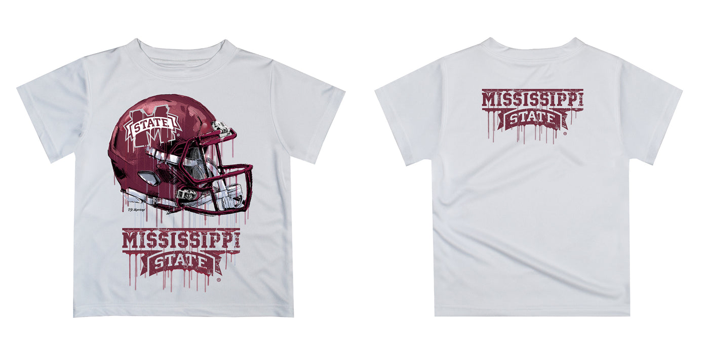 Mississippi State Bulldogs Original Dripping Football Helmet White T-Shirt by Vive La Fete - Vive La Fête - Online Apparel Store