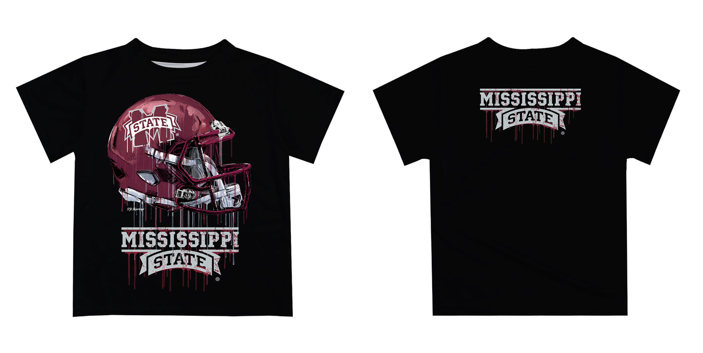 Mississippi State Bulldogs Original Dripping Football Helmet Black T-Shirt by Vive La Fete - Vive La Fête - Online Apparel Store