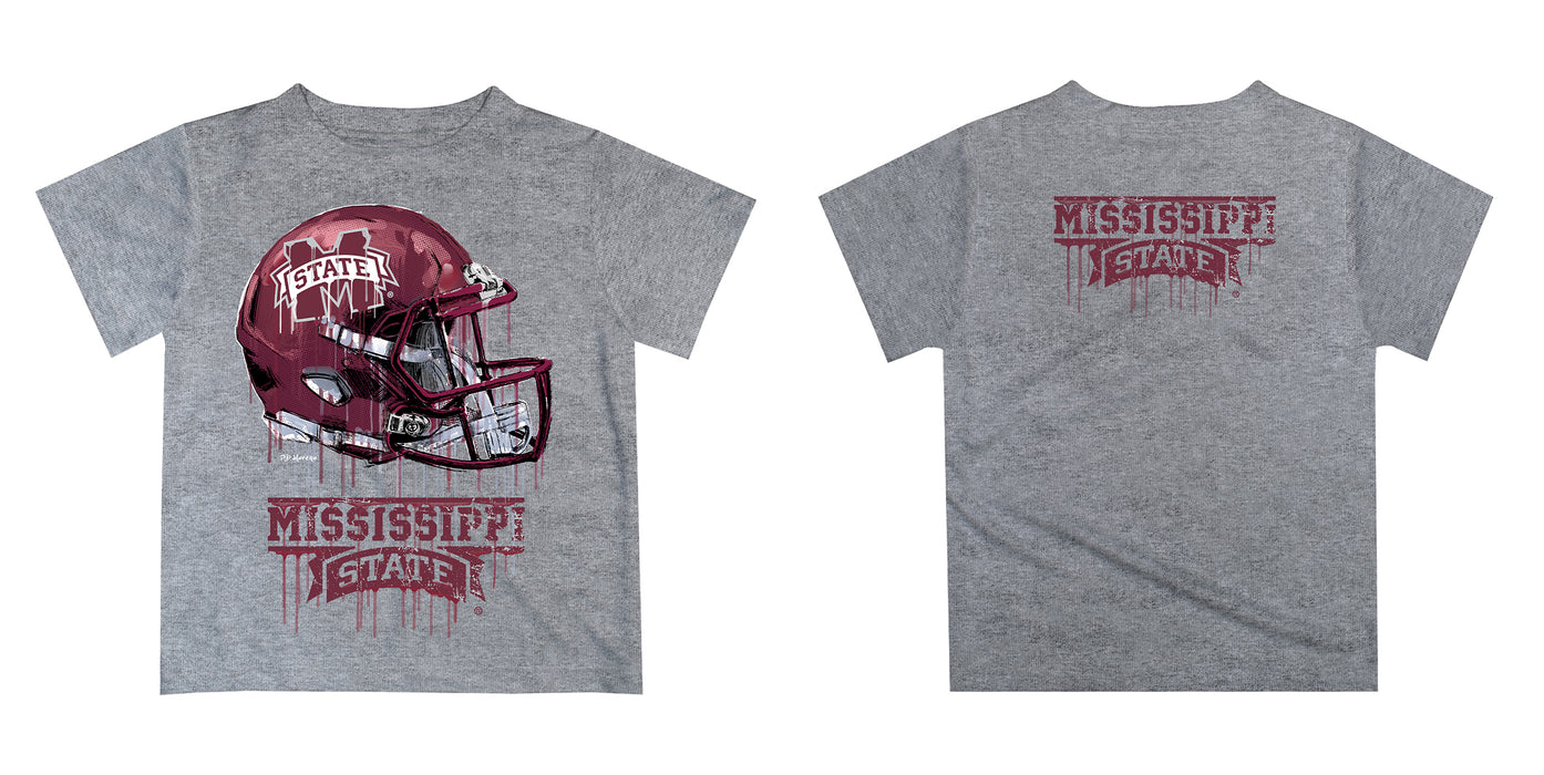 Mississippi State Bulldogs Original Dripping Football Helmet Heather Gray T-Shirt by Vive La Fete - Vive La Fête - Online Apparel Store