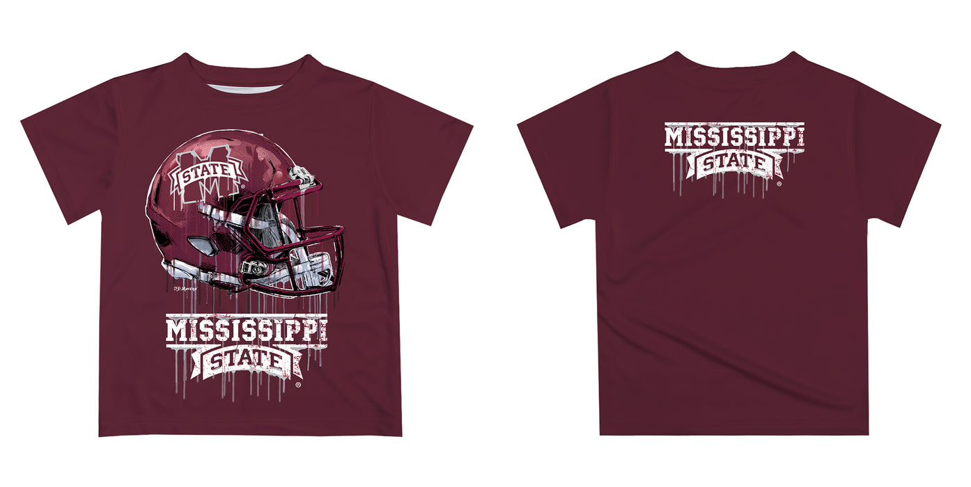 Mississippi State Bulldogs Original Dripping Football Helmet Maroon T-Shirt by Vive La Fete - Vive La Fête - Online Apparel Store
