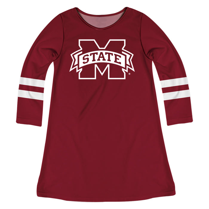Mississippi State Bulldogs Maroon And White Long Sleeve A Line Dress - Vive La Fête - Online Apparel Store