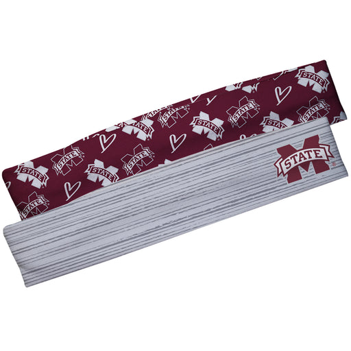 Mississippi State Gray Solid And Maroon Repeat Logo Headband Set - Vive La Fête - Online Apparel Store