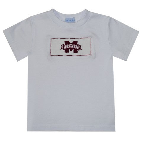 Mississippi State Smocked Knit White Tee Shirt Short Sleeve - Vive La Fête - Online Apparel Store