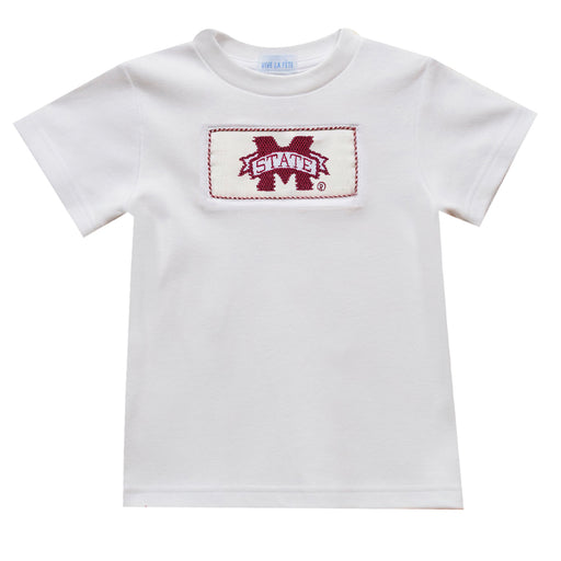 Mississippi State Bulldogs Smocked White Knit Short Sleeve Boys Tee Shirt
