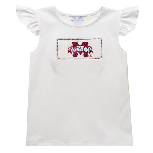 Mississippi State Bulldogs Smocked White Knit Angel Wing Girls Blouse