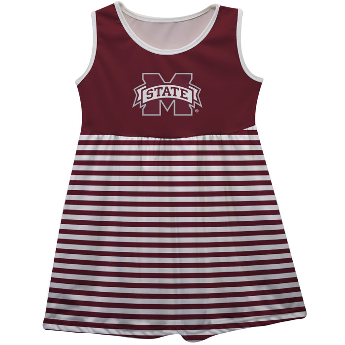 Mississippi State Bulldogs Maroon and White Sleeveless Tank Dress with Stripes on Skirt by Vive La Fete