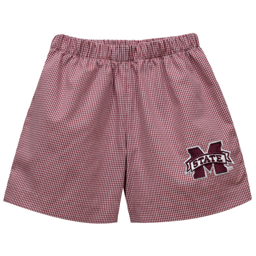 Mississippi State Bulldogs Embroidered Maroon Gingham Pull On Short