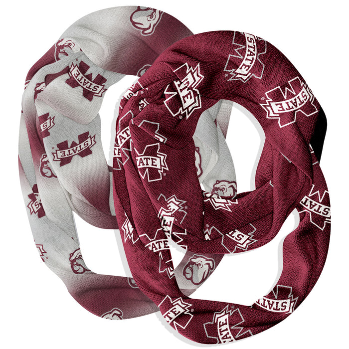 Mississippi State Bulldogs Vive La Fete All Over Logo Collegiate Women Set of 2 Light Weight Ultra Soft Infinity Scarfs