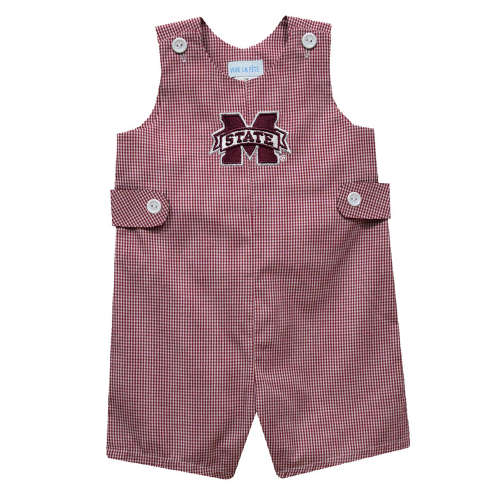 Mississippi Sate Bulldogs Embroidered Maroon Gingham Boys Jon Jon