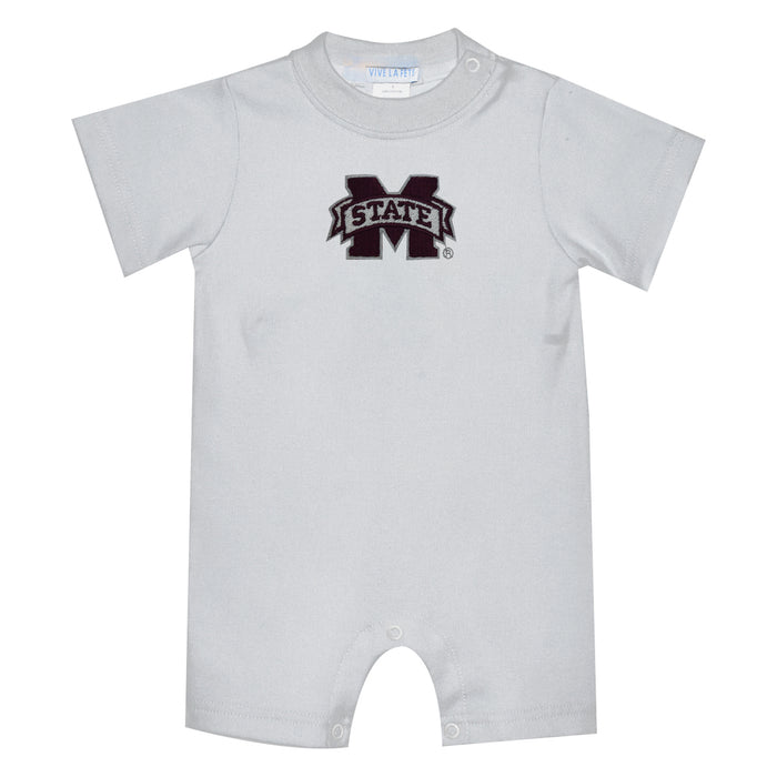 Mississippi State Bulldogs Embroidered White Knit Short Sleeve Boys Romper