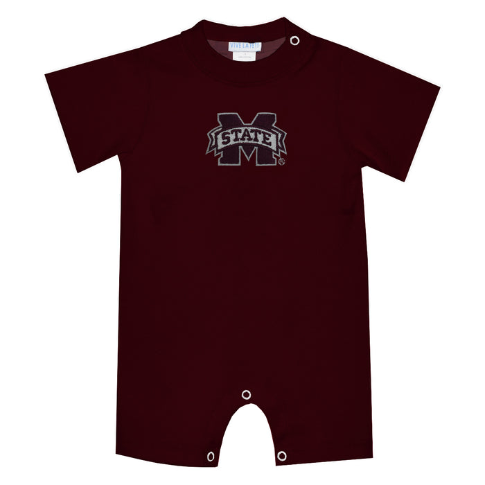 Mississippi State Bulldogs Embroidered Maroon Knit Short Sleeve Boys Romper