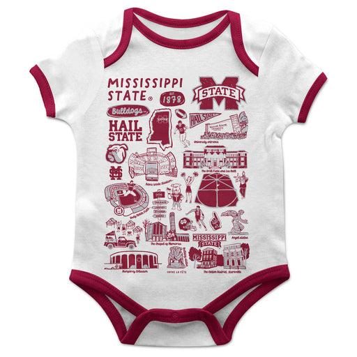 Mississippi State Bulldogs Hand Sketched Vive La Fete Impressions Artwork Infant White Short Sleeve Onesie Bodysuit