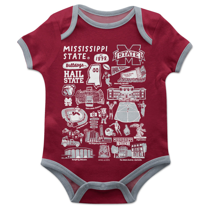 Mississippi State Bulldogs Hand Sketched Vive La Fete Impressions Artwork Infant Maroon Short Sleeve Onesie Bodysuit
