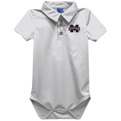 Mississippi State Bulldogs Embroidered White Solid Knit Polo Onesie