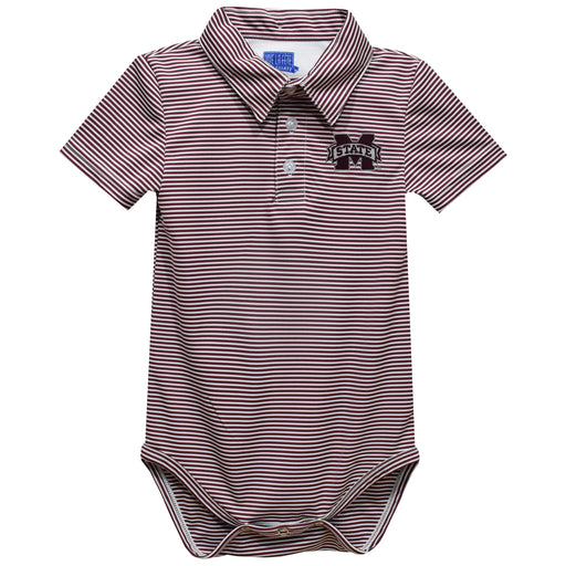 Mississippi State Bulldogs Embroidered Maroon Stripe Knit Polo Onesie