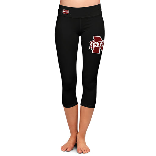 Mississippi State Bulldogs Vive La Fete Game Day Collegiate Large Logo on Thigh and Waist Girls Black Capri Leggings