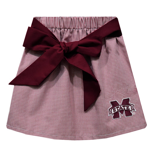 Mississipi State Bulldogs Embroidered Maroon Gingham Skirt With Sash