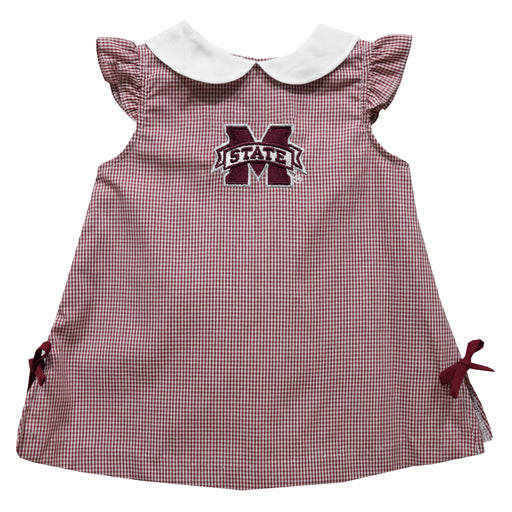 Mississippi State Bulldogs Embroidered Maroon Gingham A Line Dress