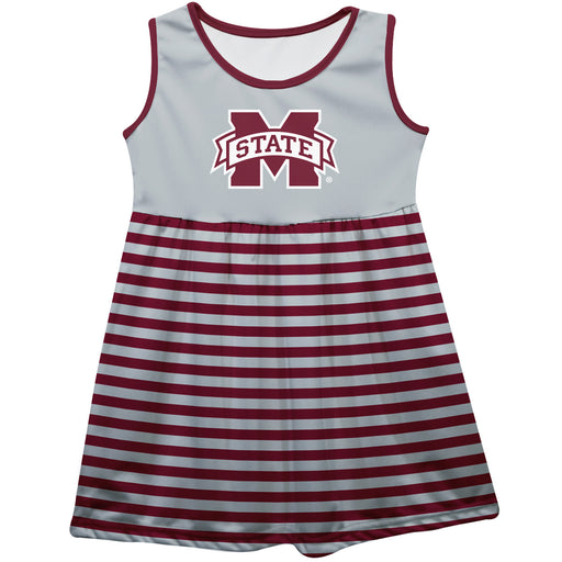 Mississippi State Bulldogs Vive La Fete Girls Game Day Sleeveless Tank Dress Solid Gray Logo Stripes on Skirt