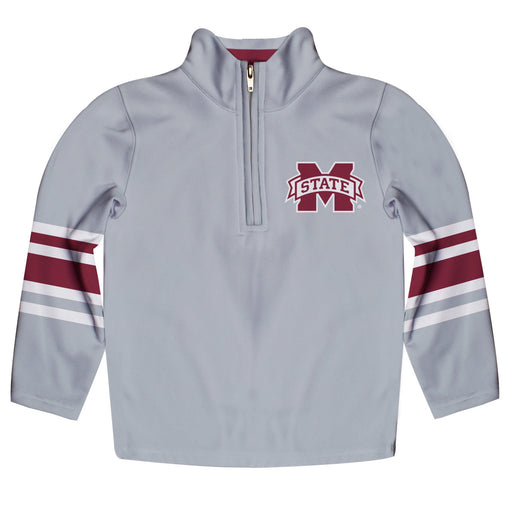 Mississippi State Bulldogs Vive La Fete Game Day Gray Fleece Quarter Zip Pullover Stripes on Sleeves
