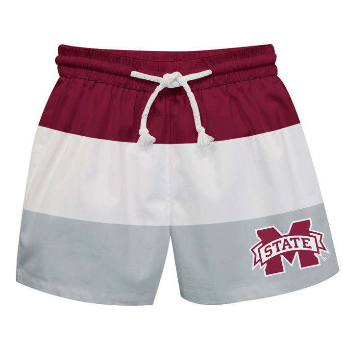 Mississippi State Bulldogs Vive La Fete Maroon White Gray Stripes Swimtrunks V1