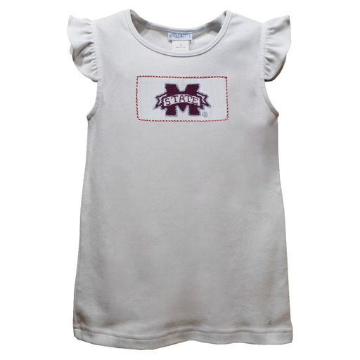 Mississippi State Bulldogs Smocked White Knit Angel Wing Sleeves Girls Tshirt