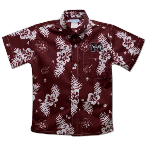 Mississippi State Bulldogs Maroon Hawaiian Short Sleeve Button Down Shirt