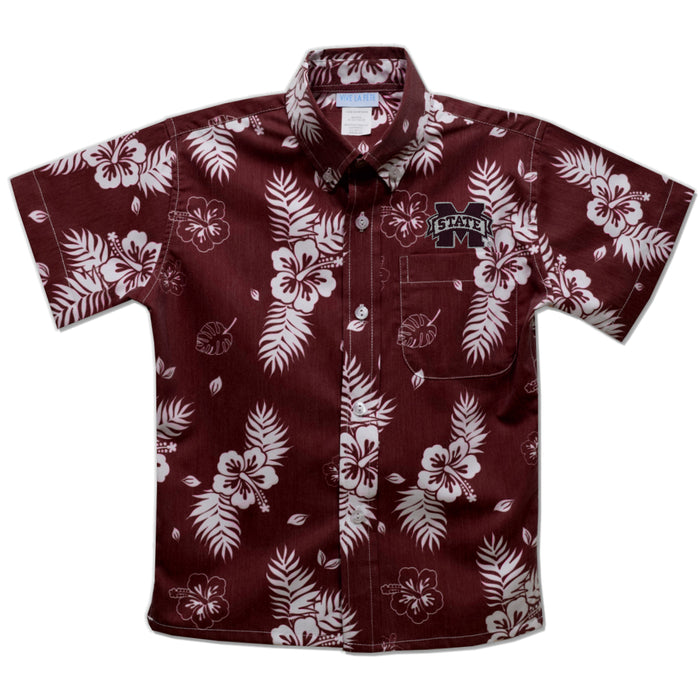 Mississippi State Bulldogs Maroon Hawaiian Short Sleeve Button Down Shirt