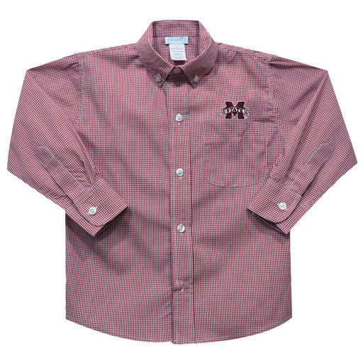 Mississippi State Bulldogs Embroidered Maroon Gingham Long Sleeve Button Down Shirt