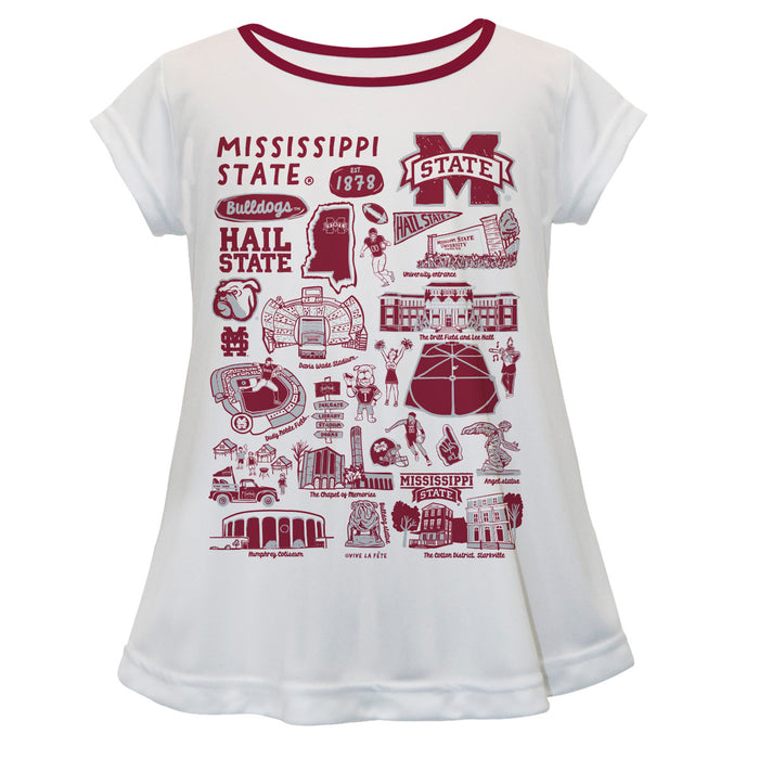 Mississippi State Bulldogs Hand Sketched Vive La Fete Impressions Artwork White Short Sleeve Top