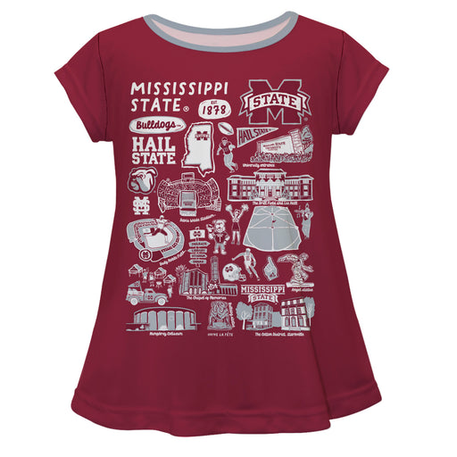 Mississippi State Bulldogs Hand Sketched Vive La Fete Impressions Artwork Maroon Short Sleeve Top