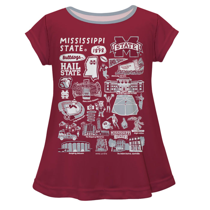Mississippi State Bulldogs Hand Sketched Vive La Fete Impressions Artwork Maroon Short Sleeve Top