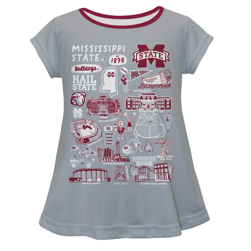 Mississippi State Bulldogs Hand Sketched Vive La Fete Impressions Artwork Gray Short Sleeve Top