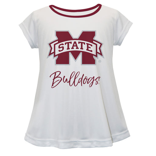 Mississippi State Bulldogs Vive La Fete Girls Game Day Short Sleeve White Top with School Logo and Name